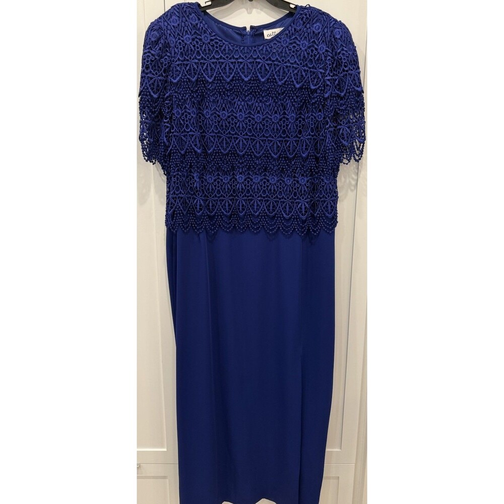 Cattiva  Dress Vintage Formal MOB Church Wedding Lace Fringe Blue 24w Plus EUC